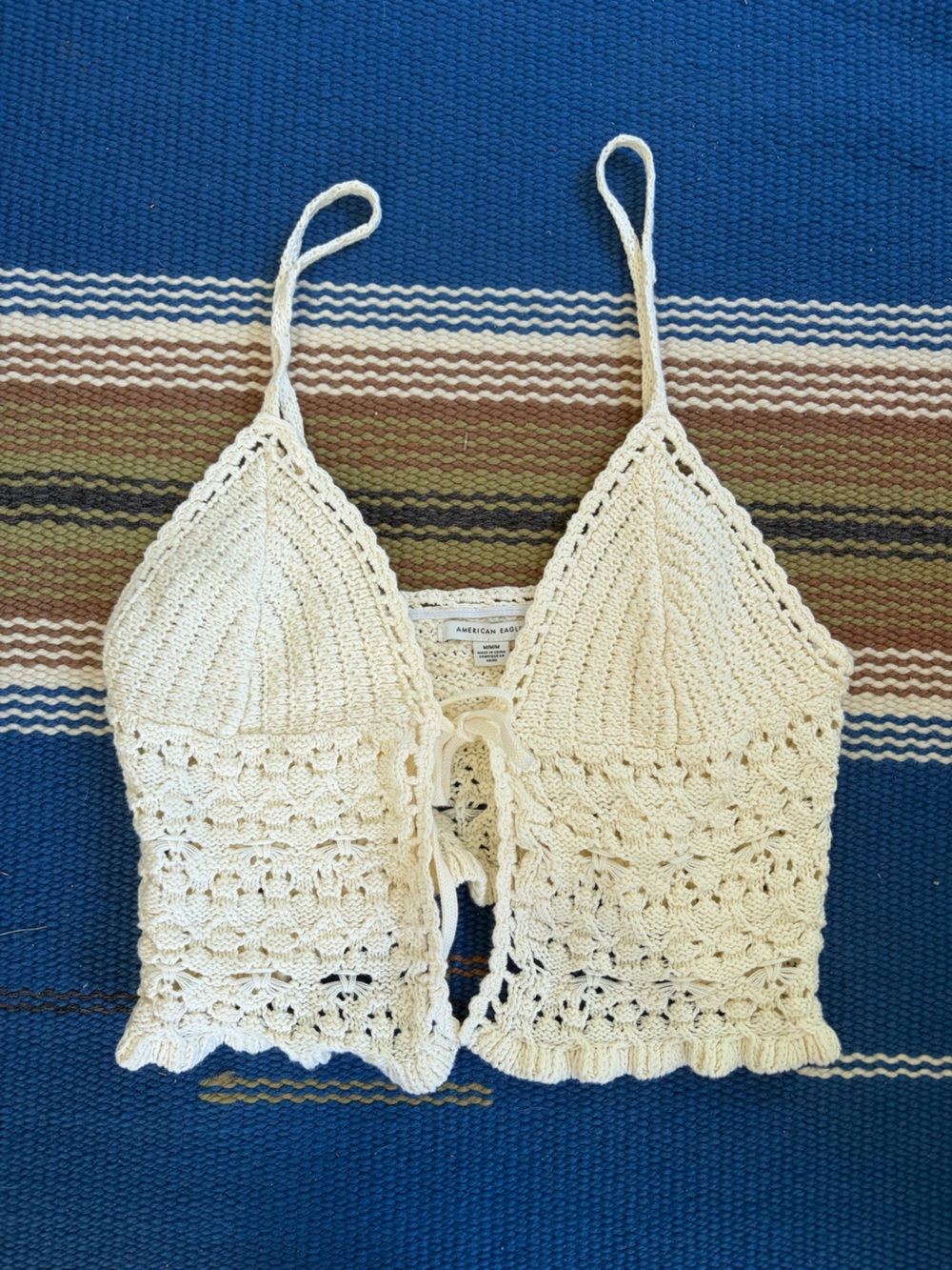 American Eagle Outfitters Cream Crochet Tie-Front Camisole